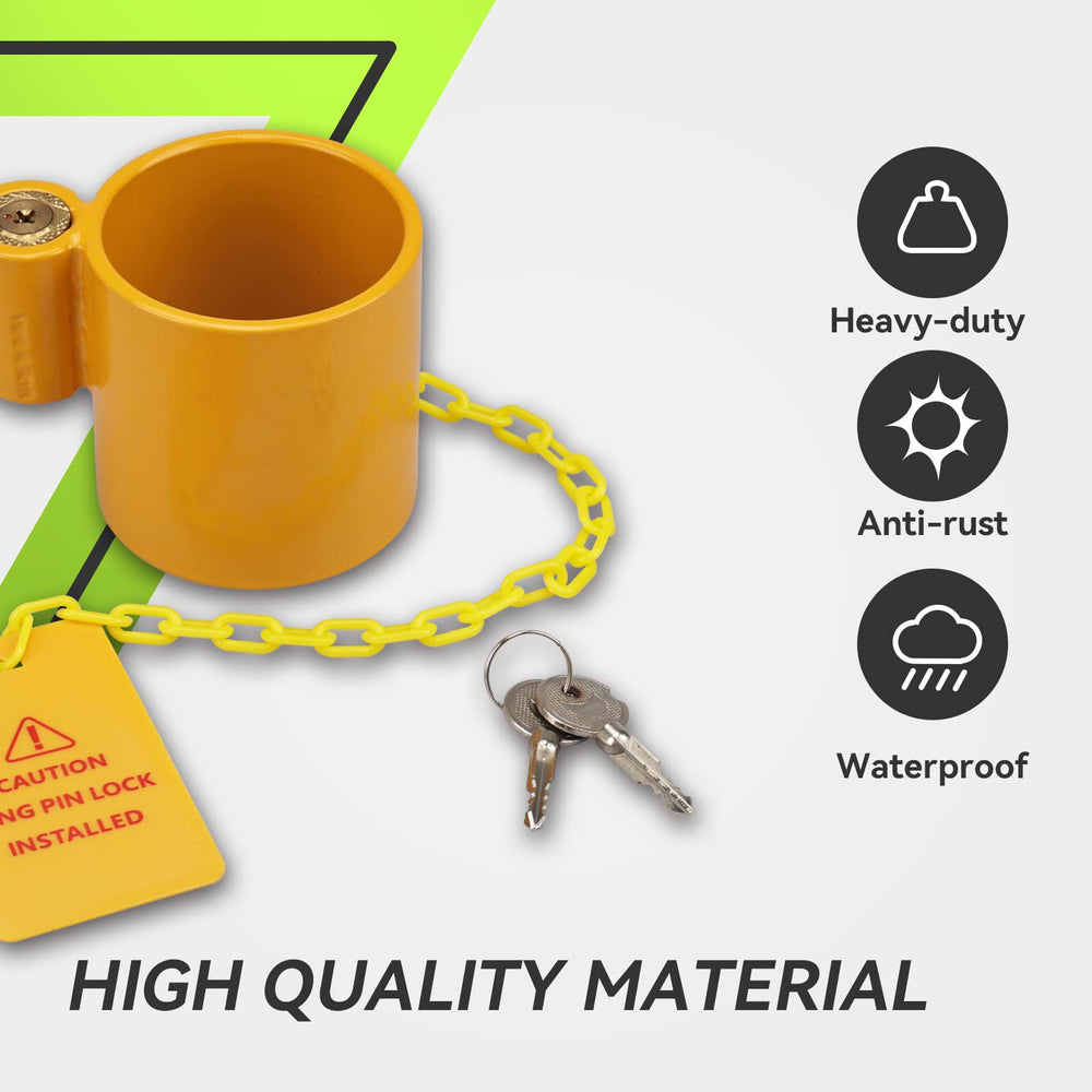 RVMATE bright yellow warning tag detail for high visibility and theft deterrence