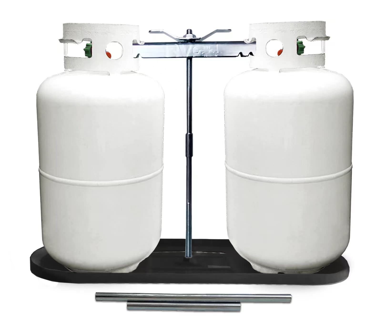 RVPNR front view of dual propane rack showing secure tank placement and stability