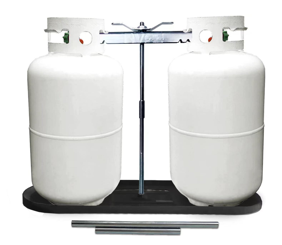 RVPNR front view of dual propane rack showing secure tank placement and stability