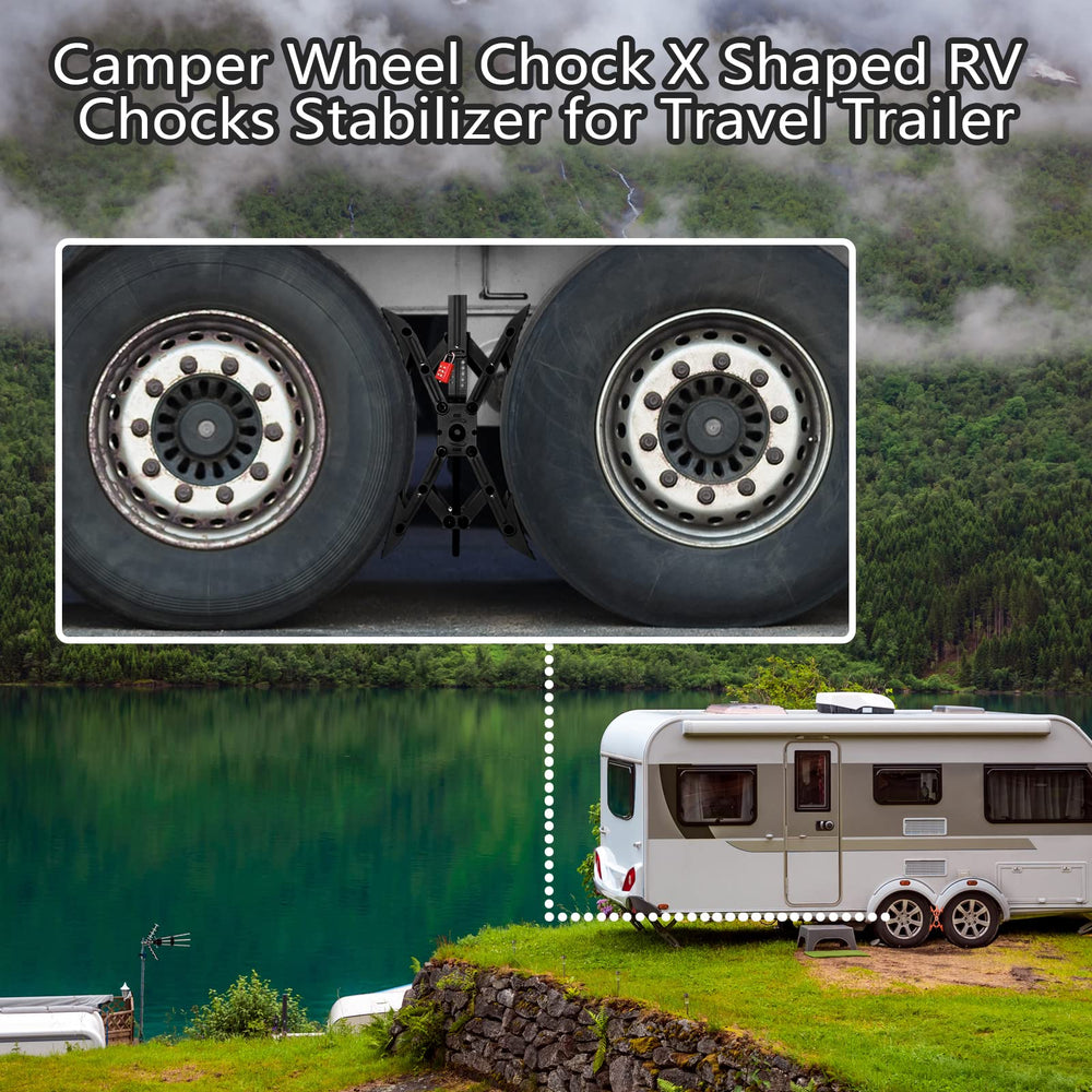 RVPNR installed between tandem RV tires demonstrating improved parking stability