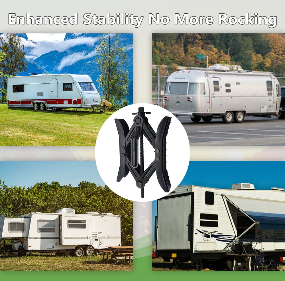 RVPNR wheel chock in use next to an RV at campsite showing stability and peace of mind