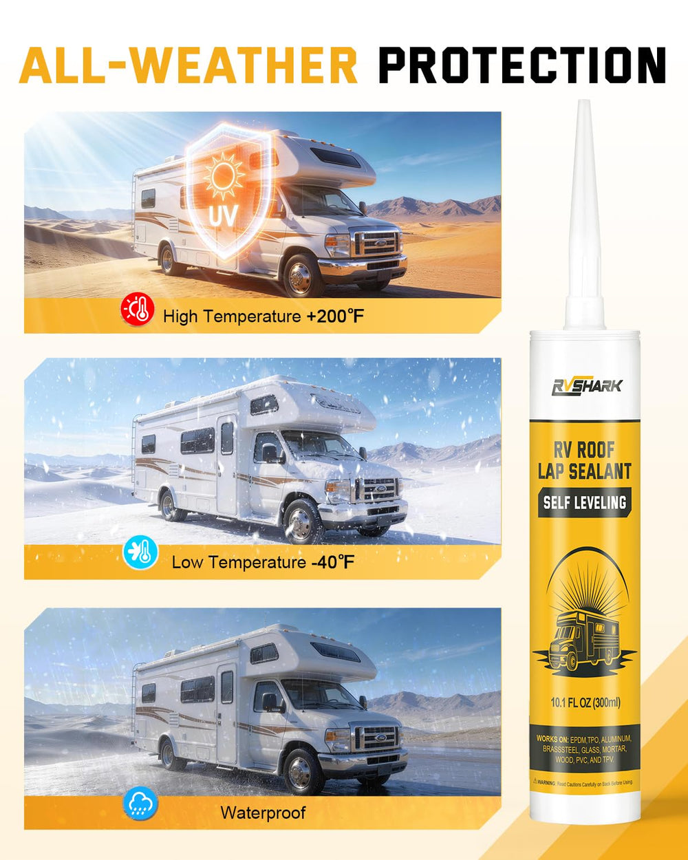RVSHARK sealing a skylight edge to prevent leaks on an RV roof