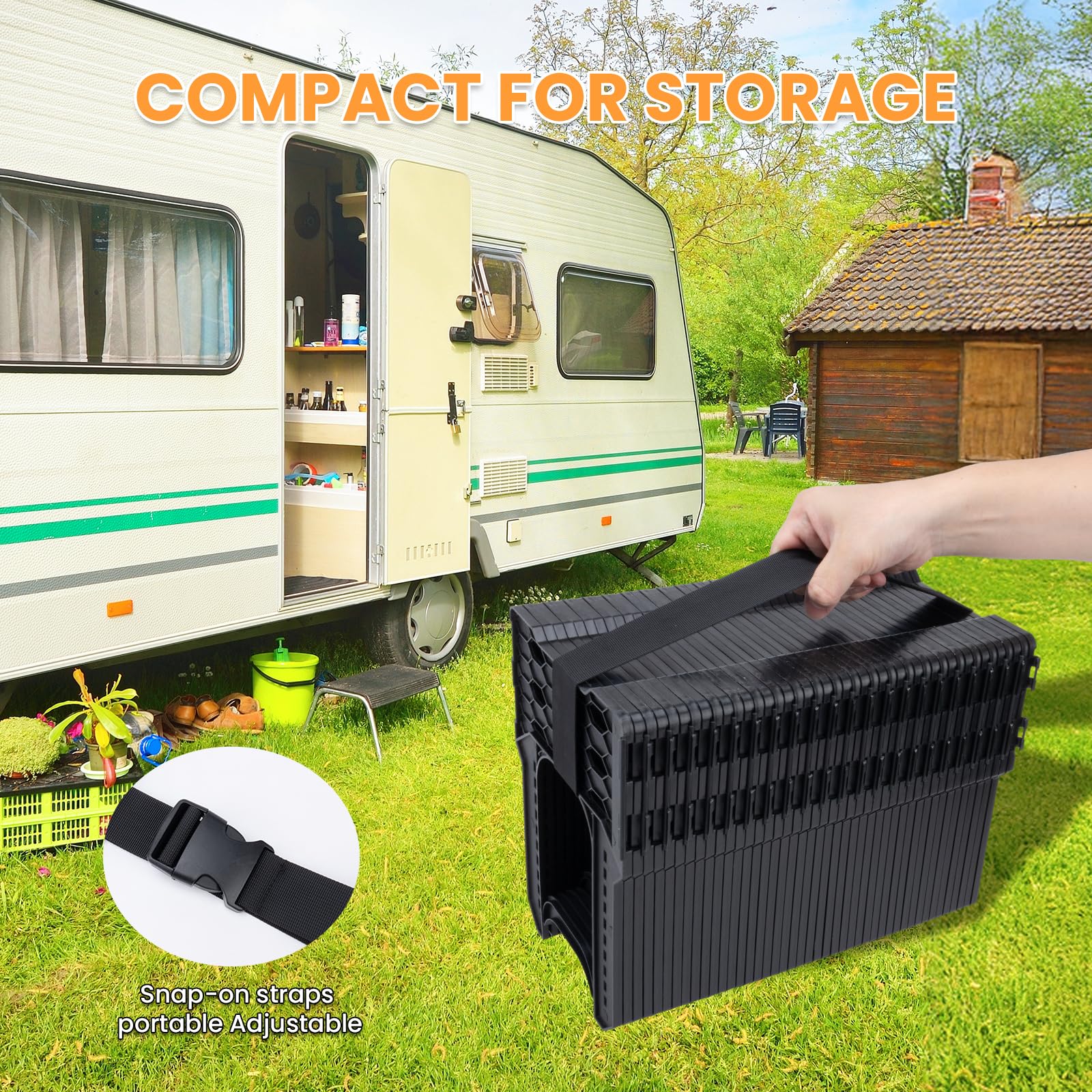 RVSNAIL in use connected to RV hose demonstrating steady downhill flow