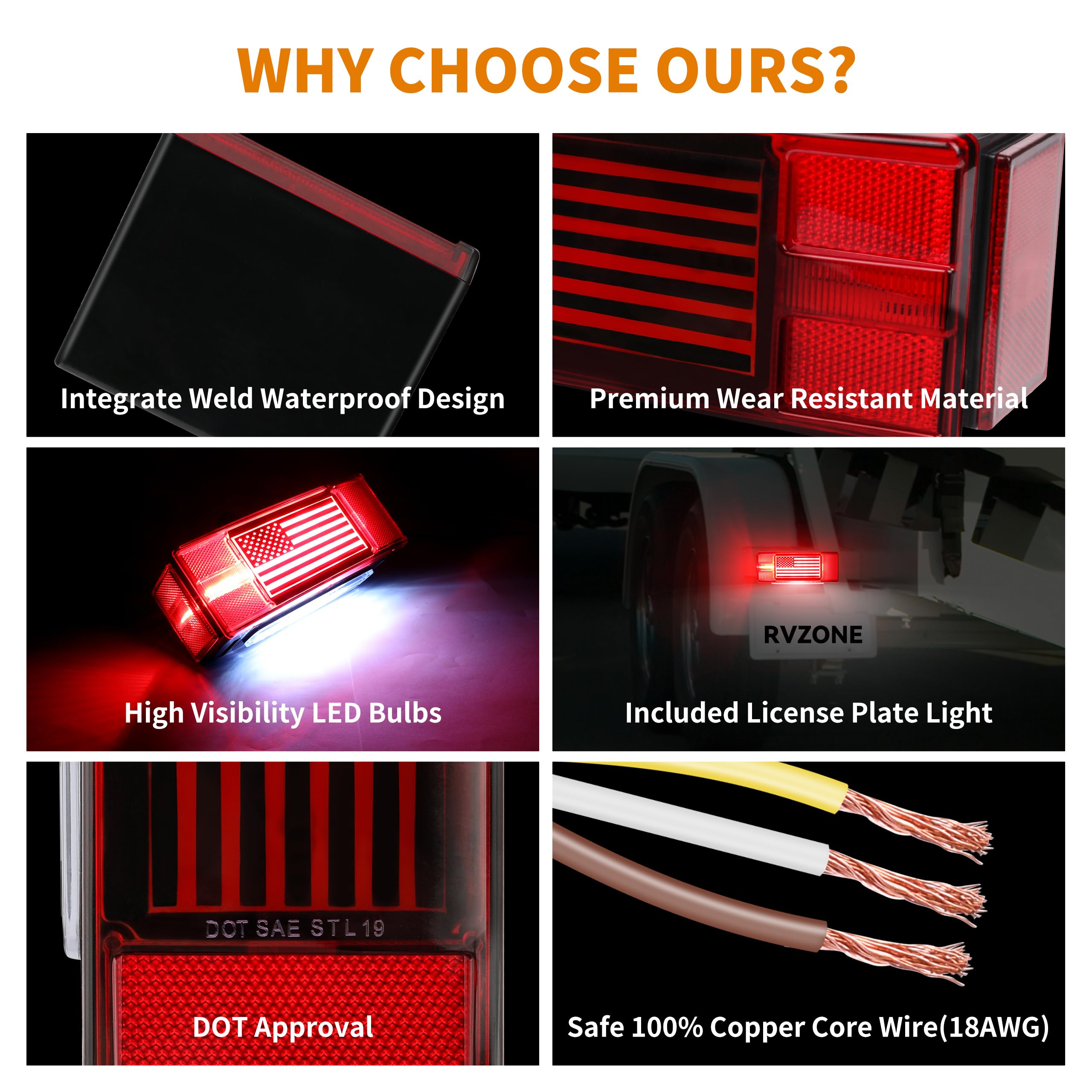 RVZONE side marker lights array showing amber and red for side safety