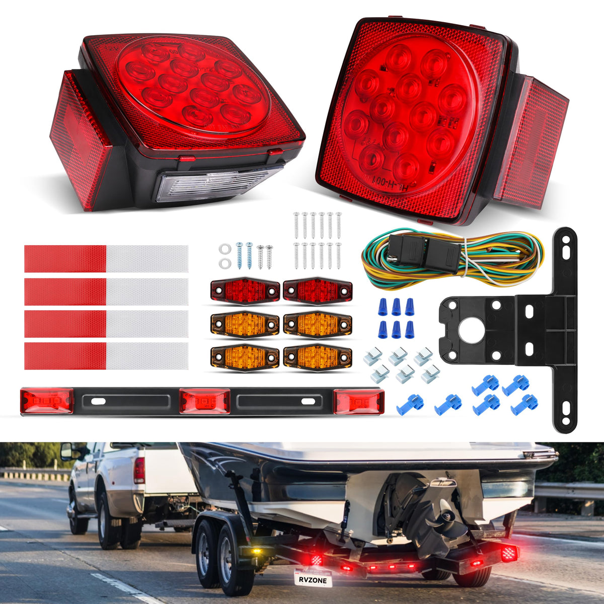 RVZONE left square tail light with license plate light showing clear brightness benefit