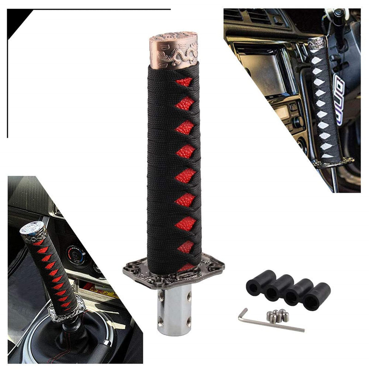 RYANSTAR katana shift knob front view showing bold samurai styling and cabin flair