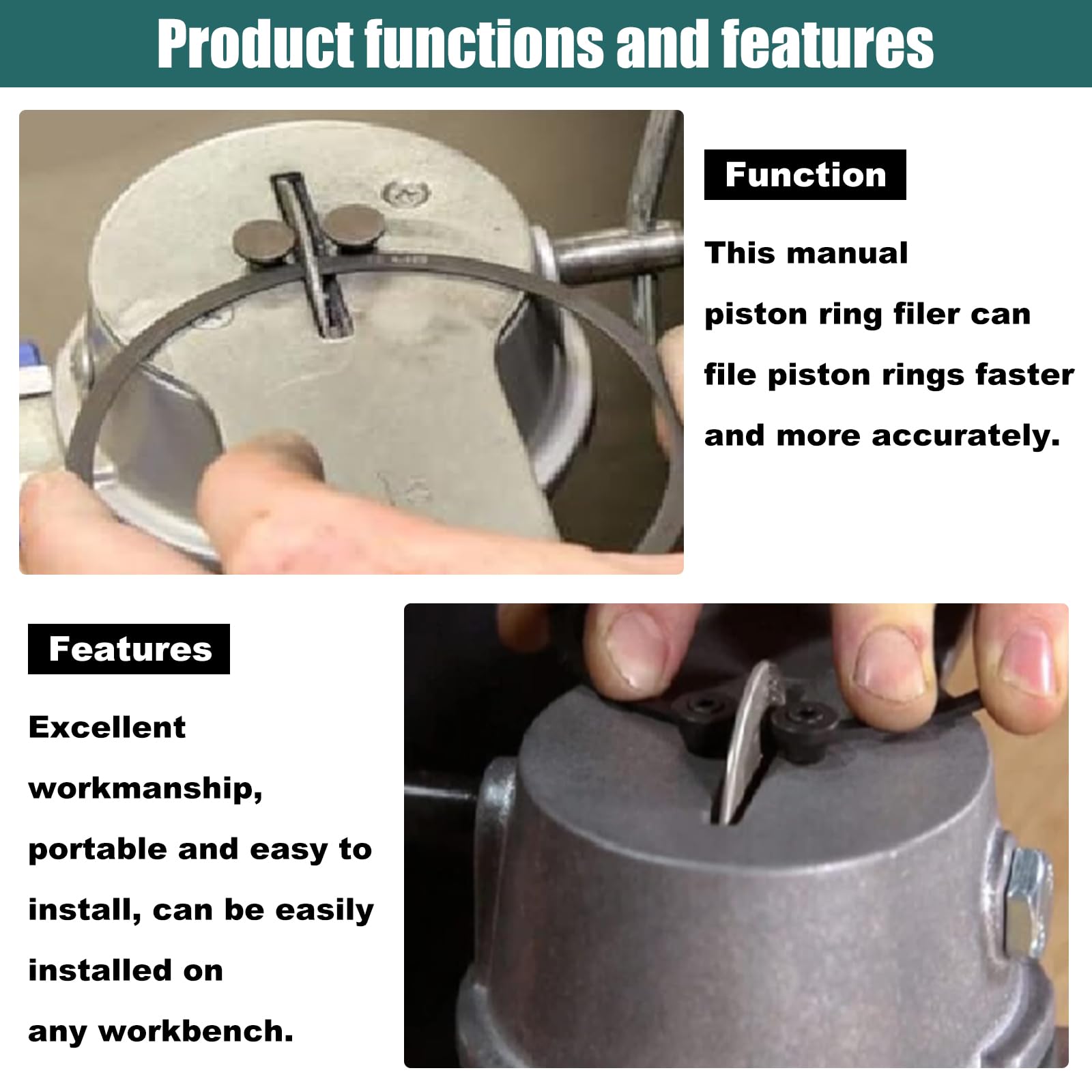 RYANSTAR RACING filer next to piston ring to show scale and sizing benefit