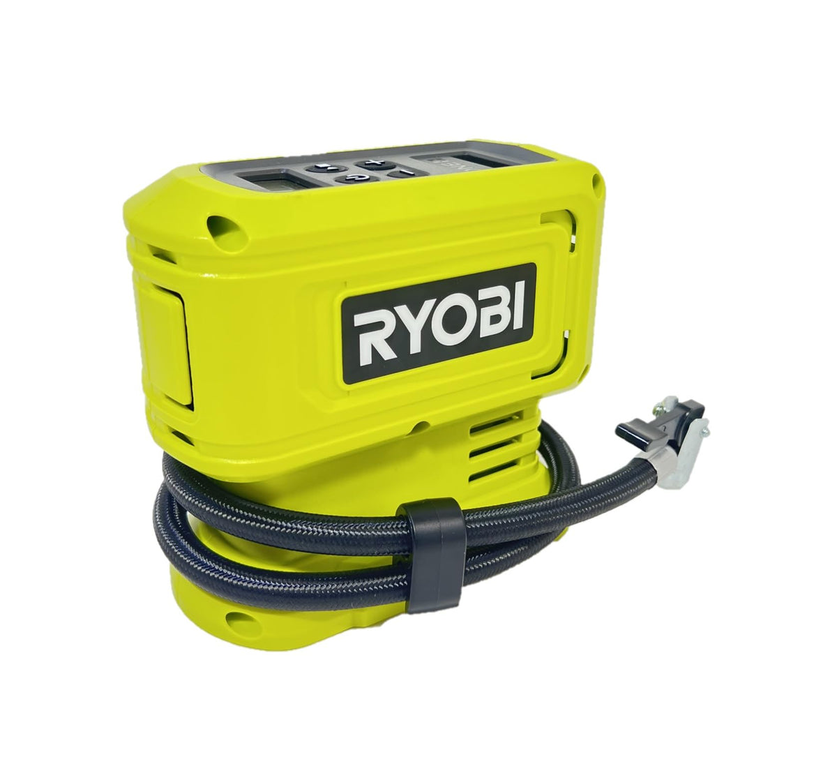 RYOBI inflator front view showing compact design and portability benefit