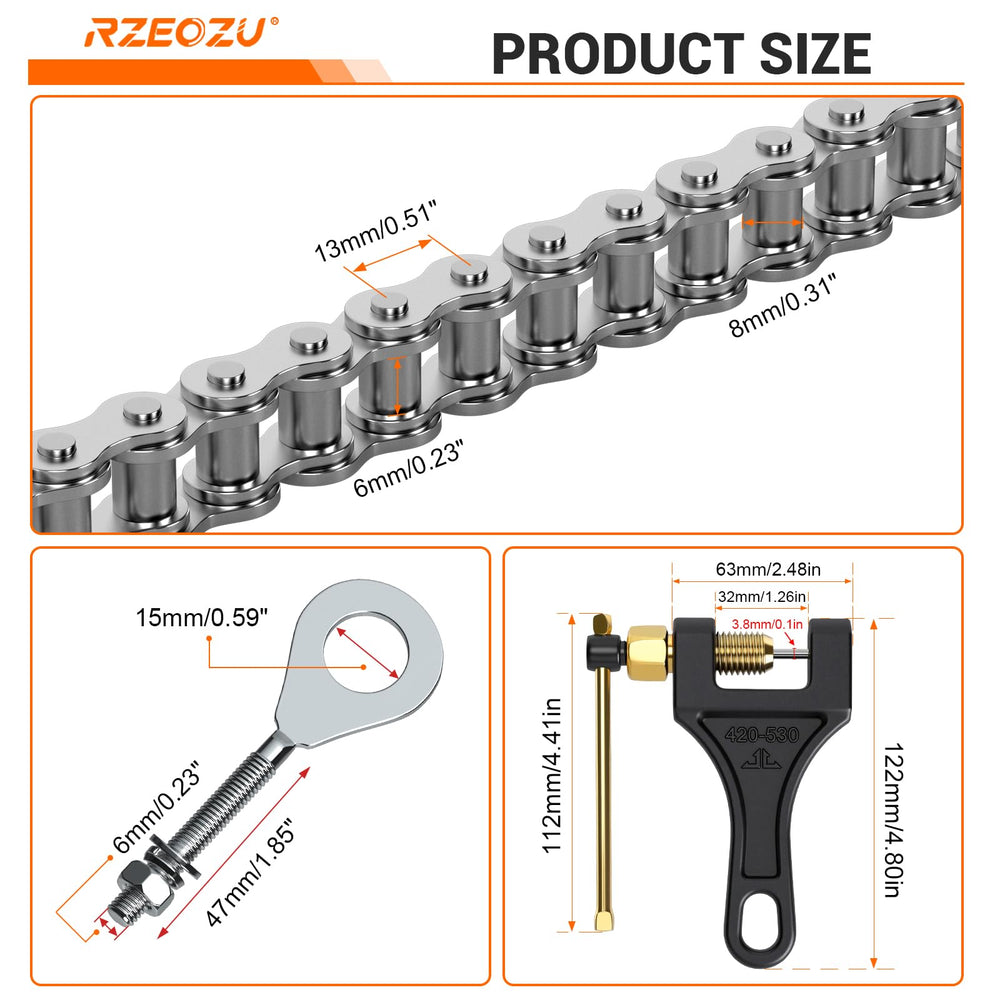 RZEOZU 15mm adjusters detail illustrating precise tensioning and improved chain alignment
