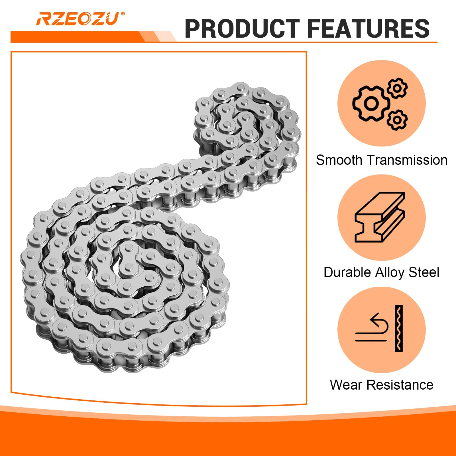 RZEOZU chain beside ruler for scale to confirm 420 pitch and accurate sizing