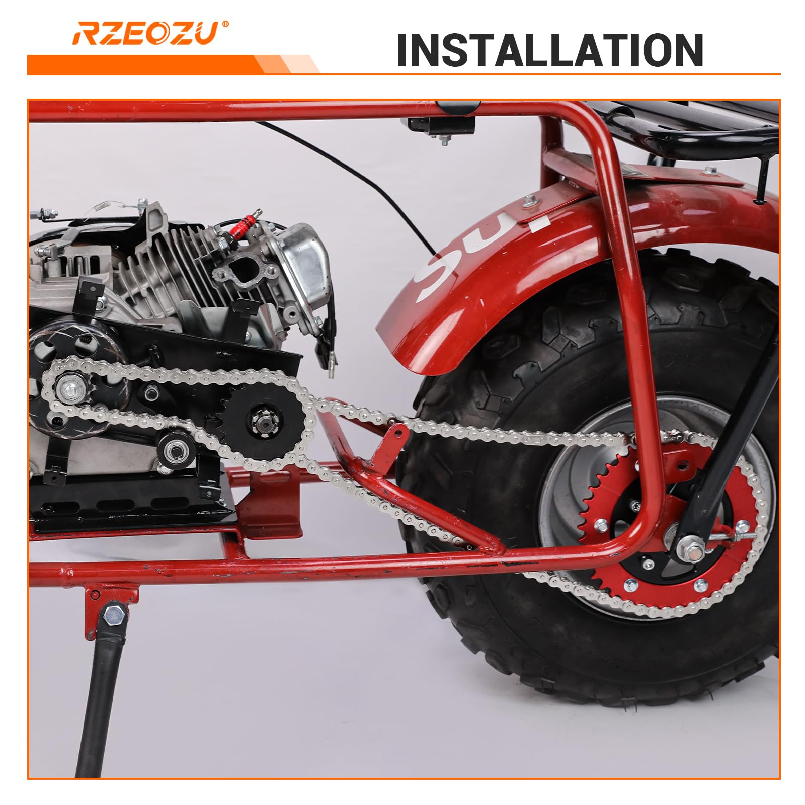 RZEOZU 42-link chain layout showing compact option for short sprocket centers and repairs