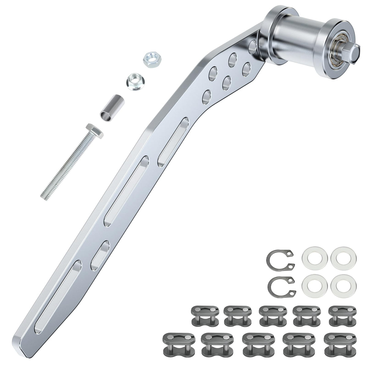 RZEOZU tensioner front view showing bracket and roller benefit: improved chain alignment