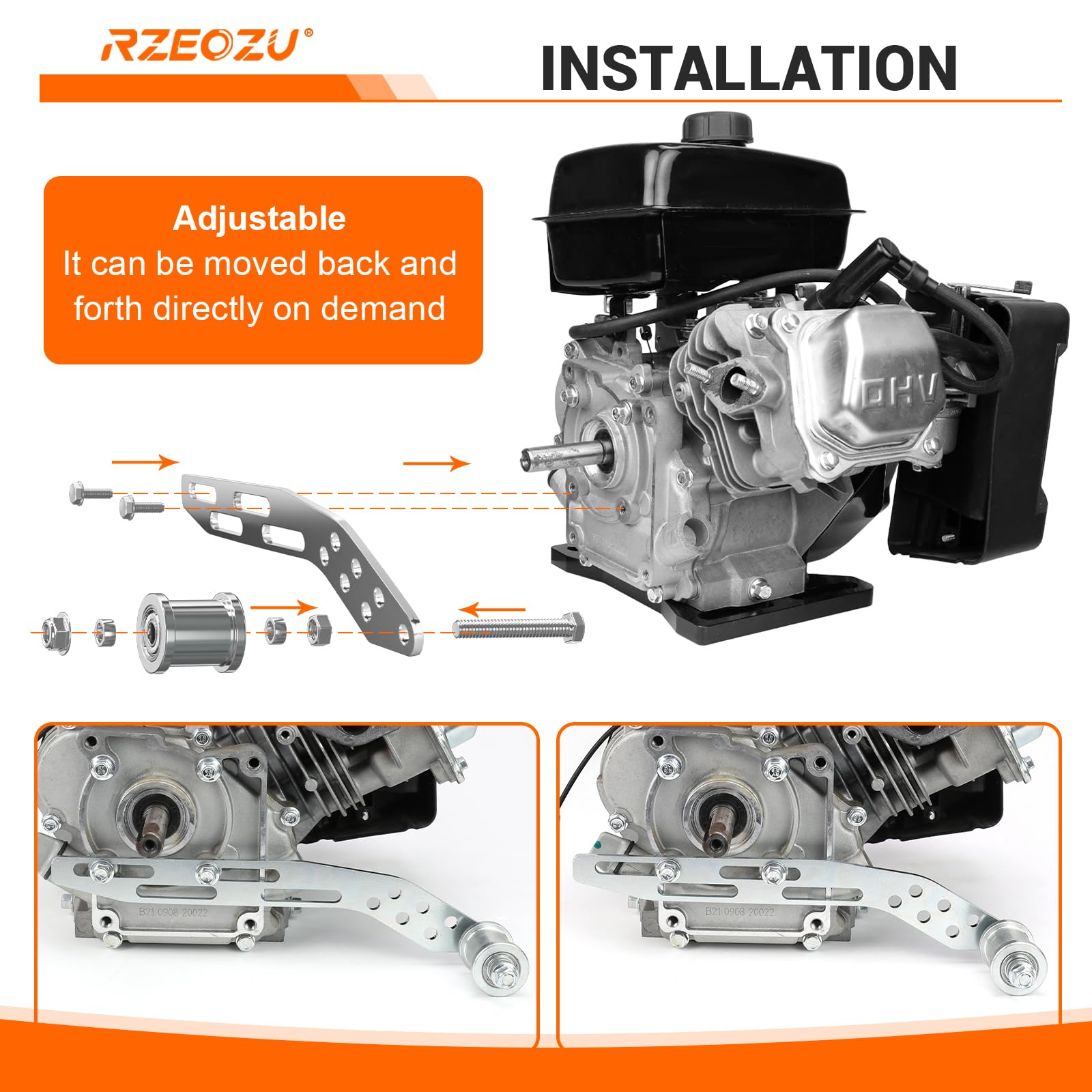 RZEOZU tensioner mounted on minibike frame demonstrating stable chain tension benefit