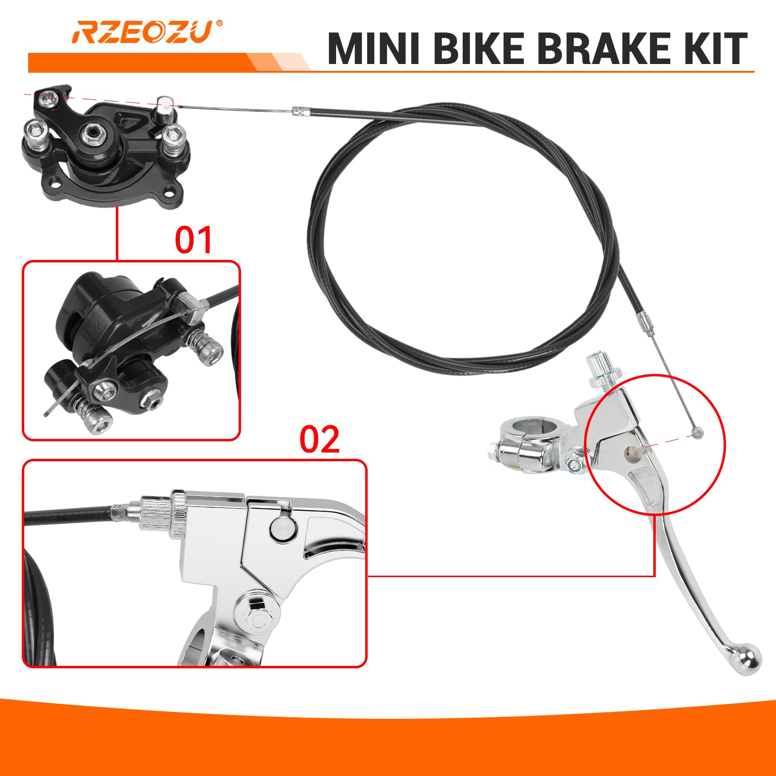 RZEOZU throttle cable laid out to show 50 inch length and routing flexibility