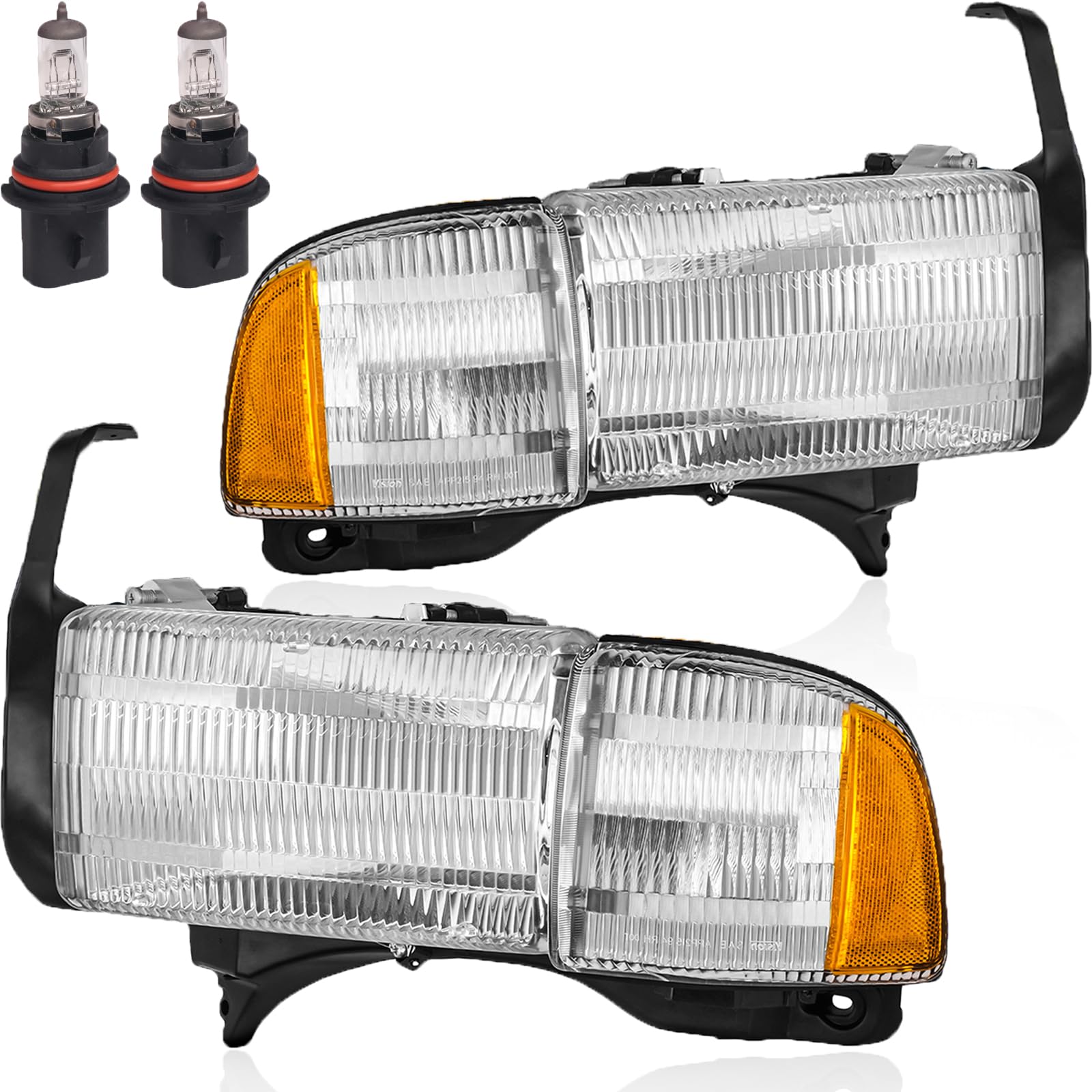 SAFAUTOPARTS front view chrome headlight assembly showing amber reflector and improved styling