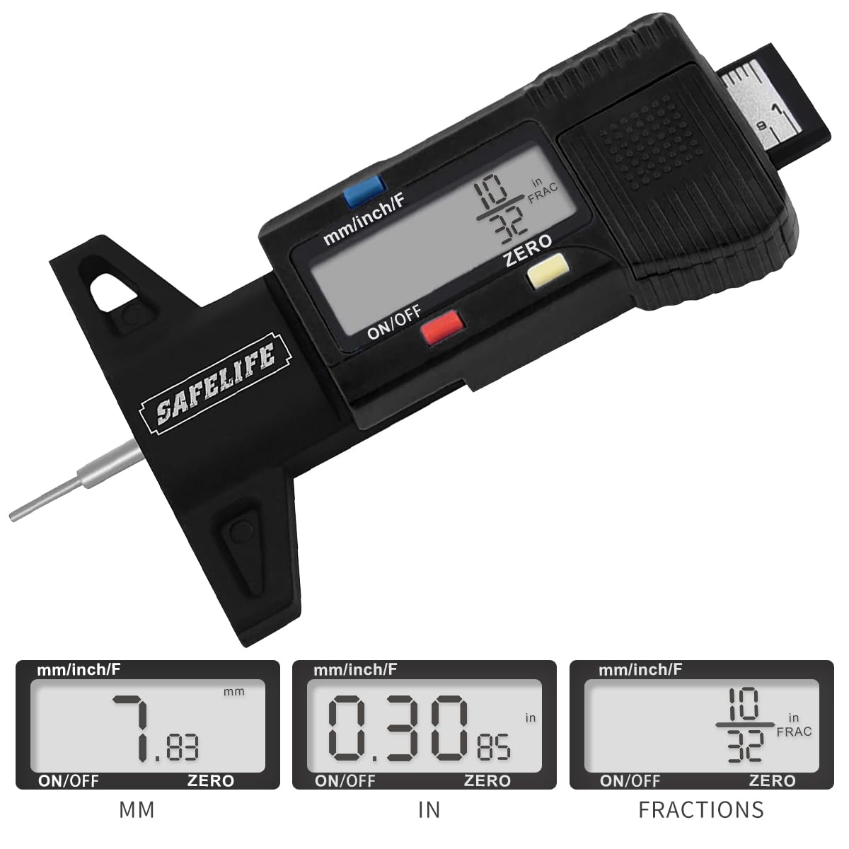 SAFELIFE large LCD closeup displaying clear numeric depth for accuracy