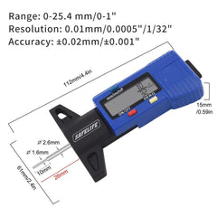 SAFELIFE gauge in use on car tire demonstrating quick field measurement for safety checks
