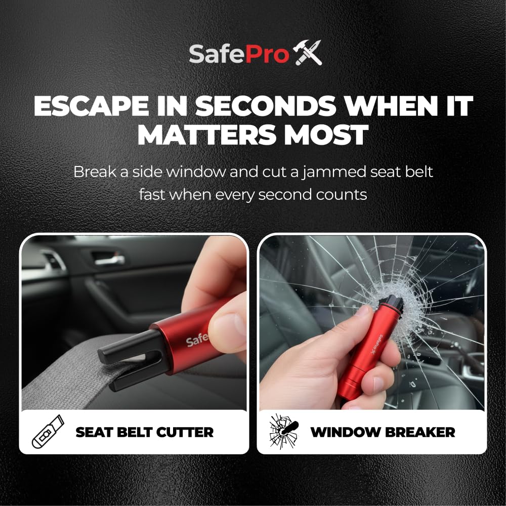 SafePro X hardened steel tip close-up highlighting forceful window breaking capability
