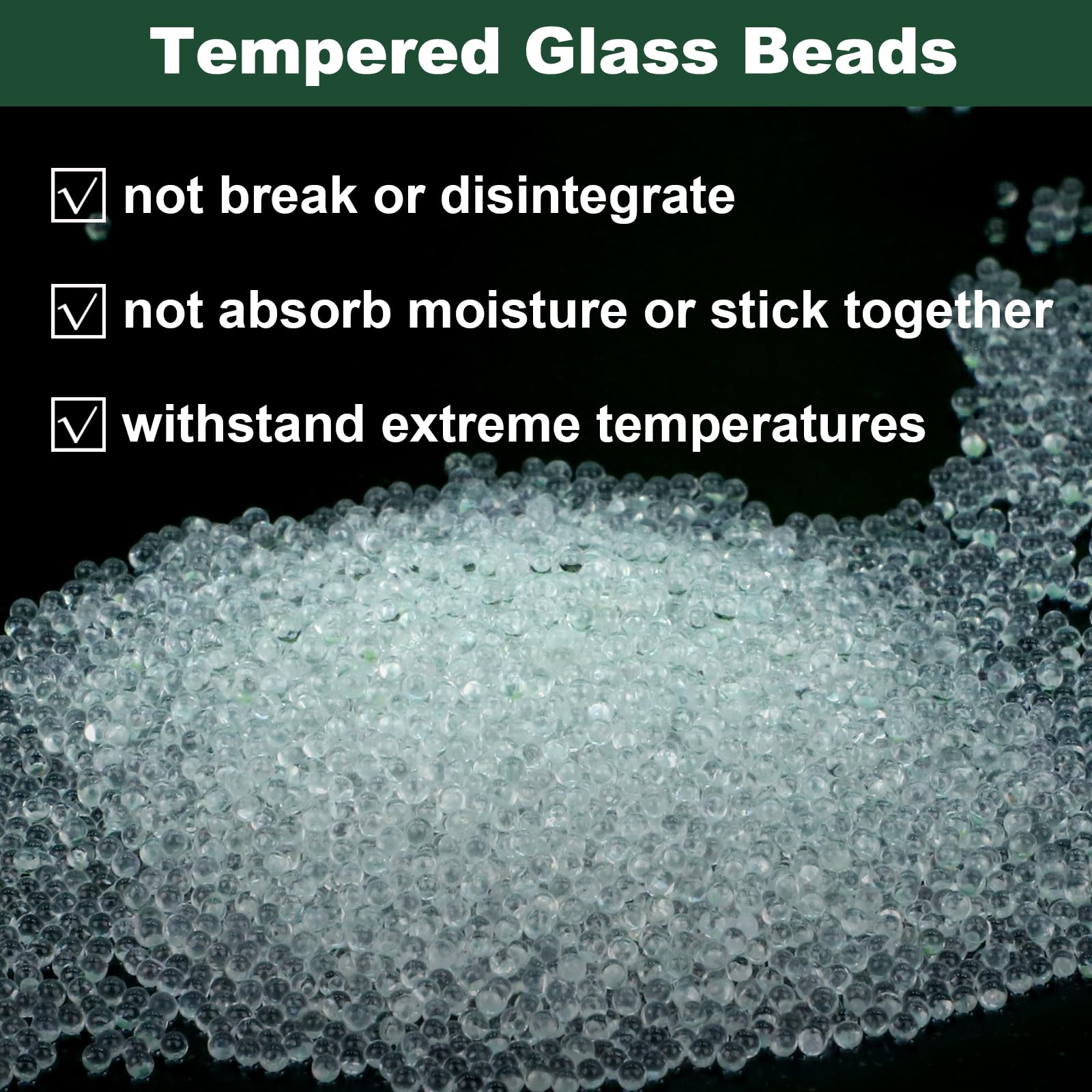 Safetect tempered glass beads close-up showing smooth round texture for free flow