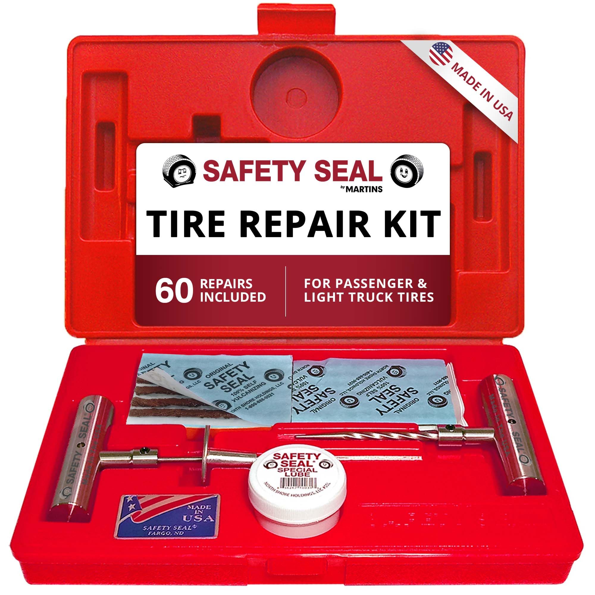 Safety Seal front case view showing organized repair kit and durable storage