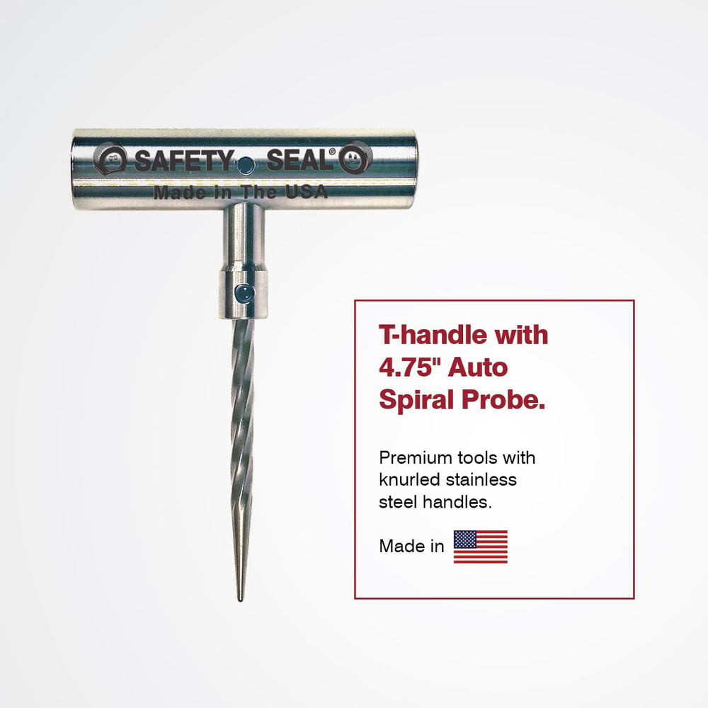 Safety Seal insertion tool used in tire to show fast plug installation benefit