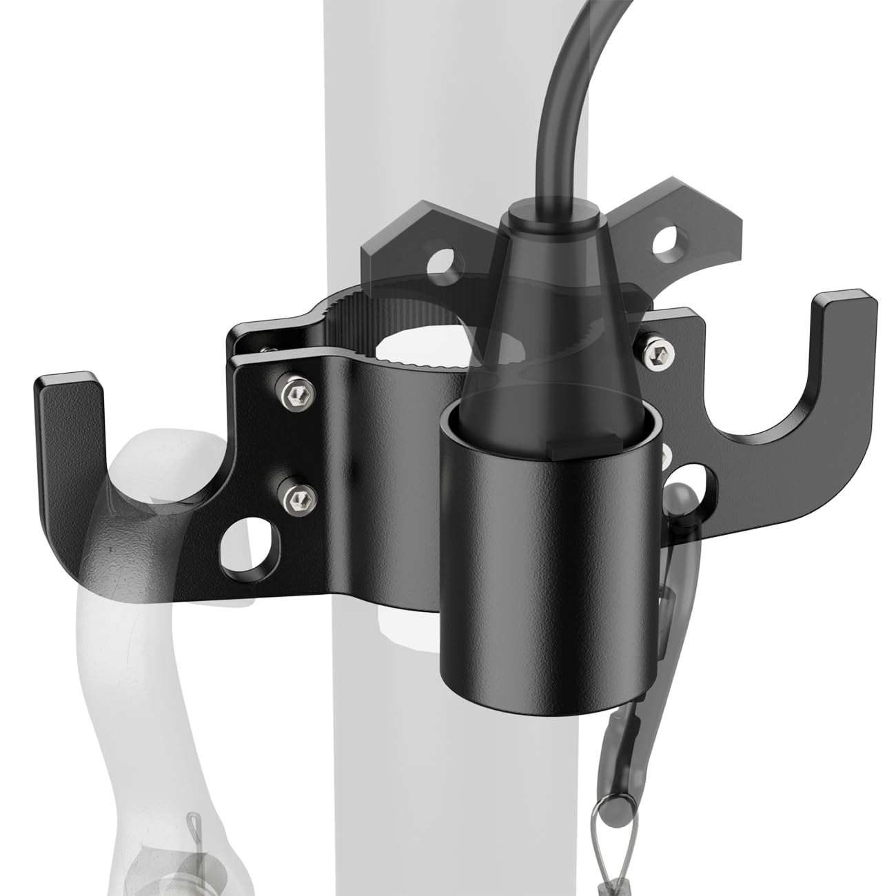 Safoner front view mounted on trailer jack showing neat chain storage and easy access