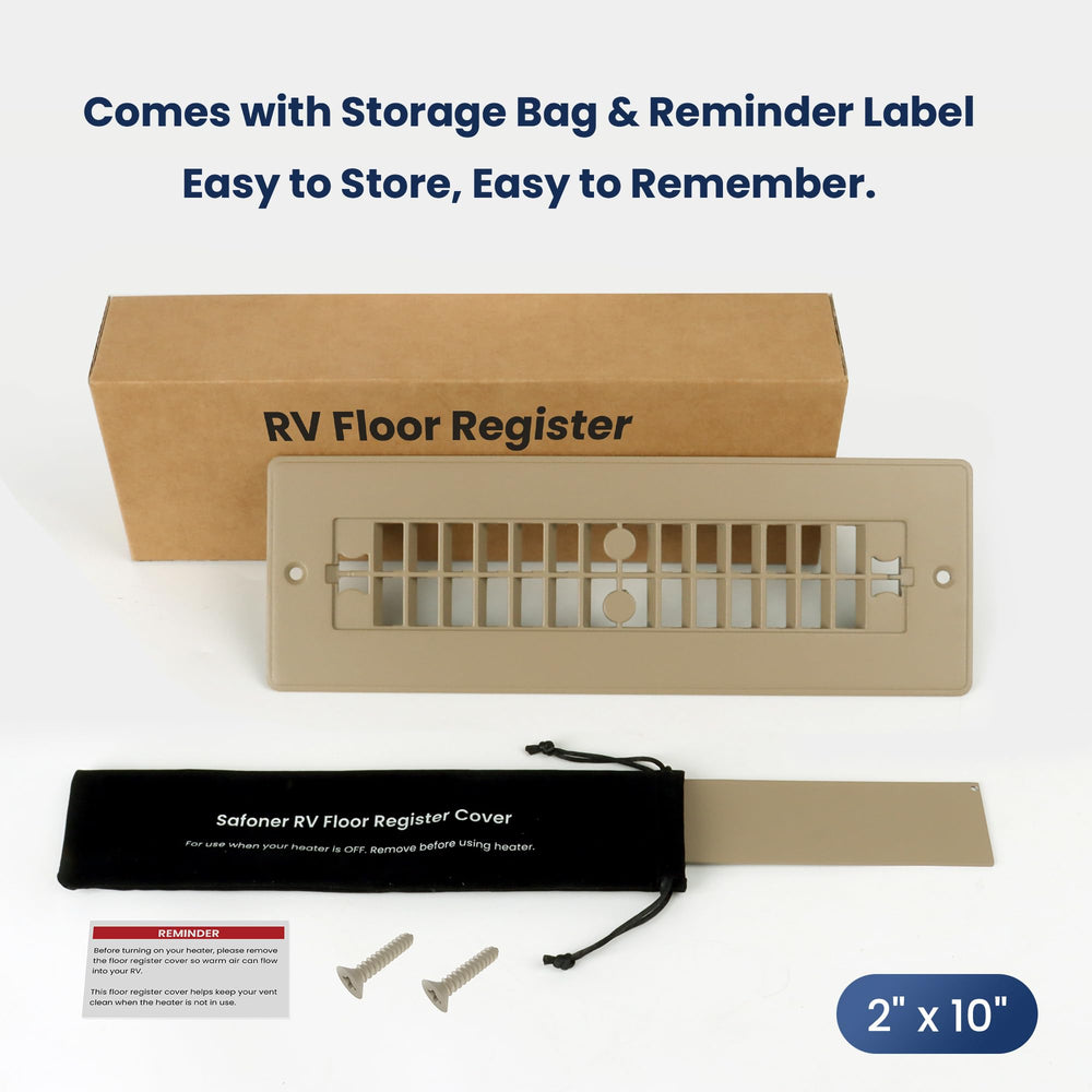Safoner packaging contents laid out showing register cover bag and reminder label benefit