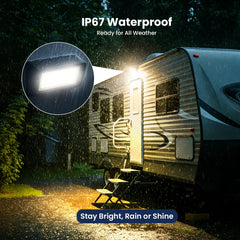 Safoner porch light illuminating camper entry for safer nighttime access