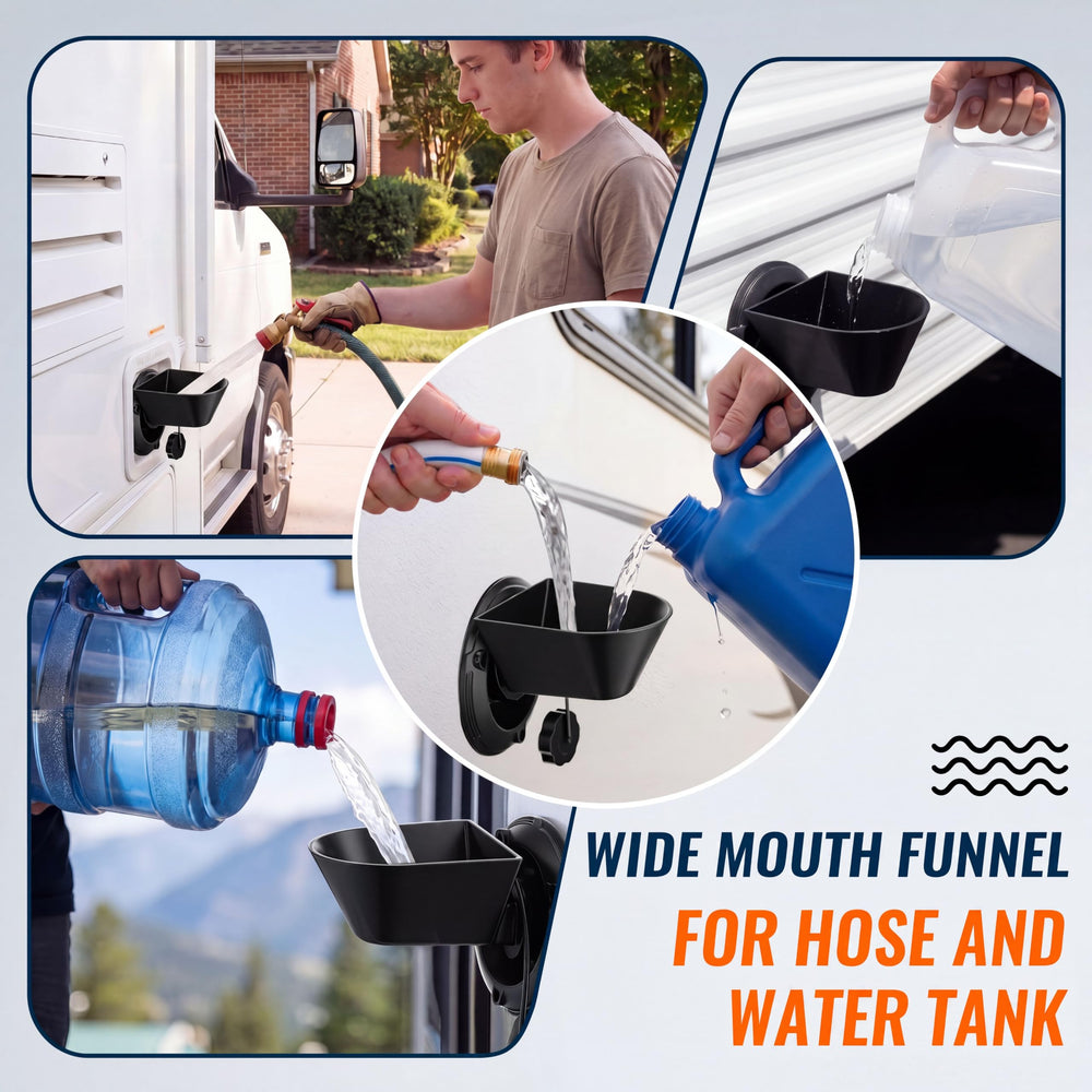 Saillong funnel being filled from a jug demonstrating quick single-person fill