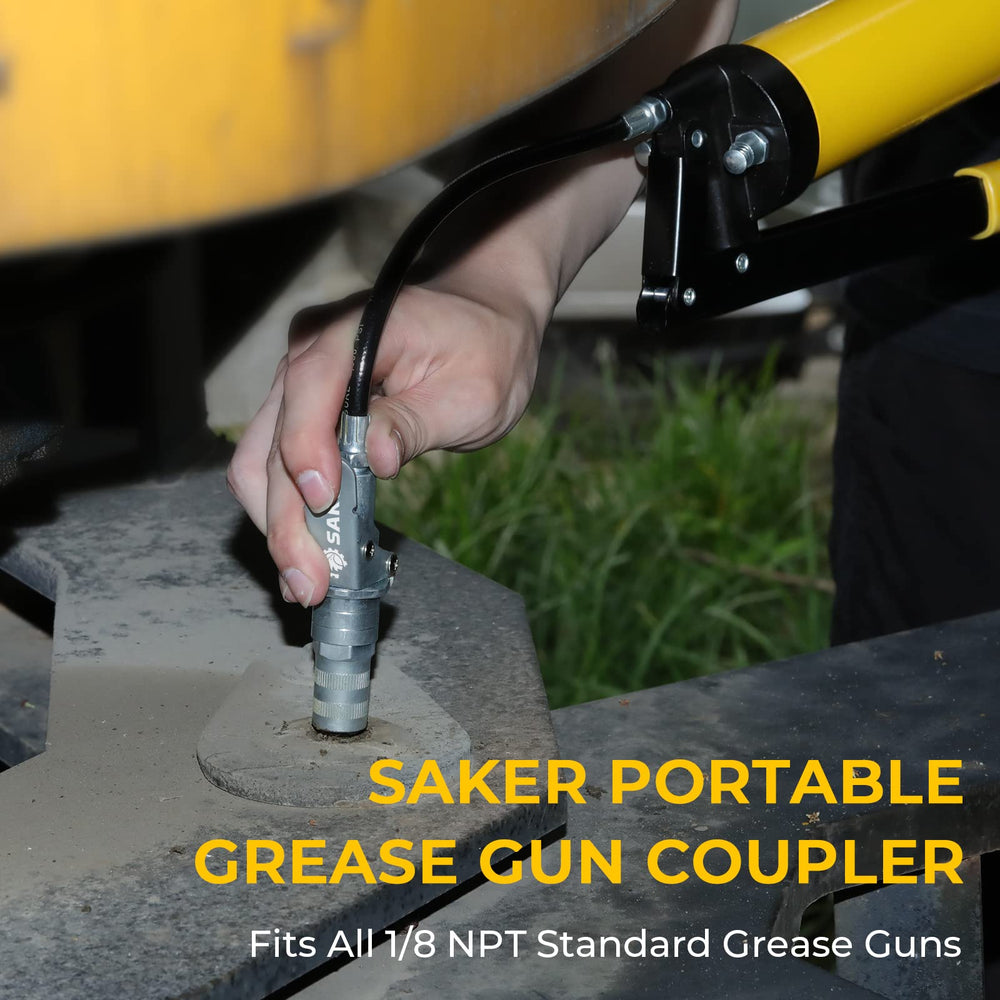 Saker coupler packaging and label showing product info and heavy-duty specification
