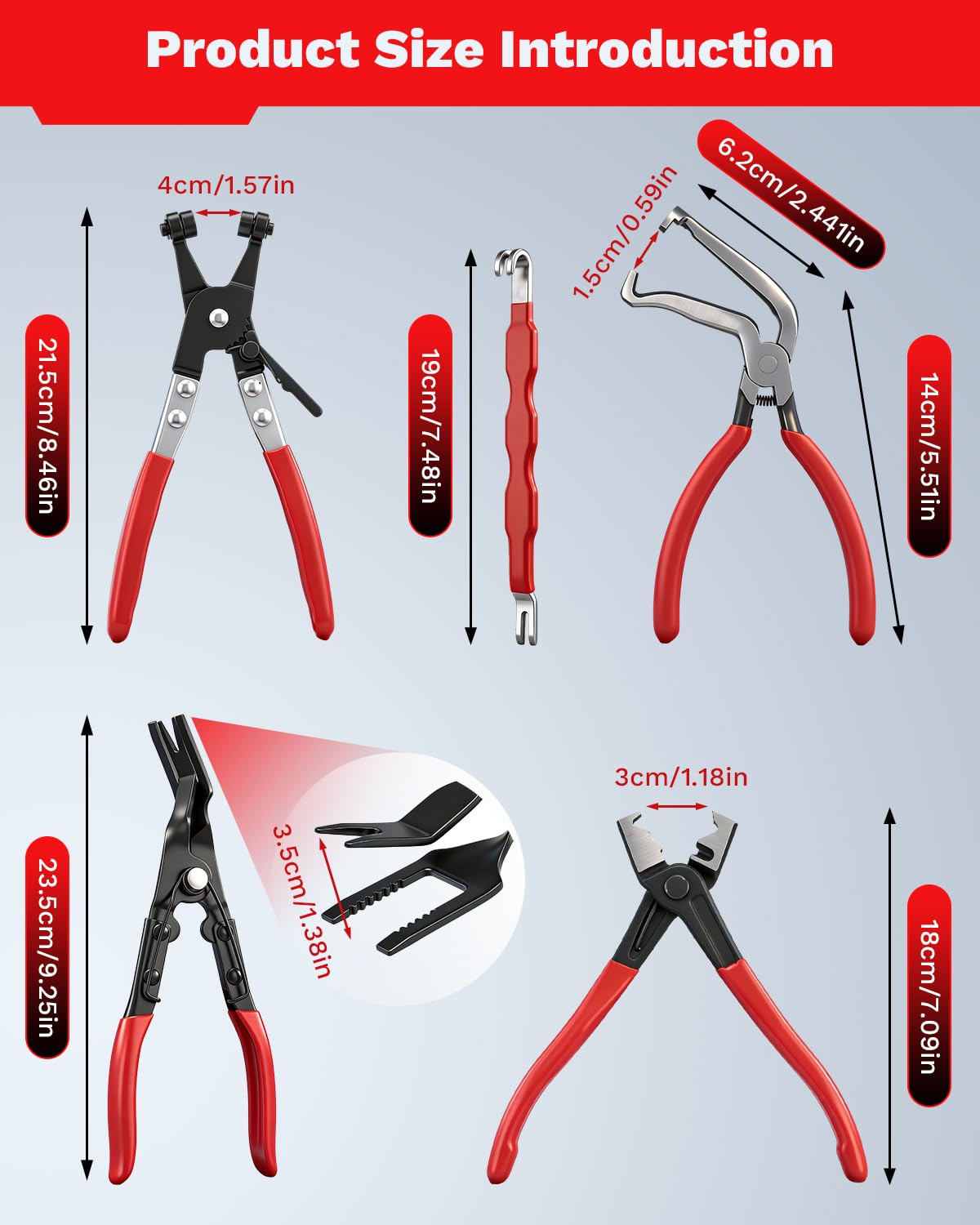 Saker packaging label close-up showing included tools and clarity benefit