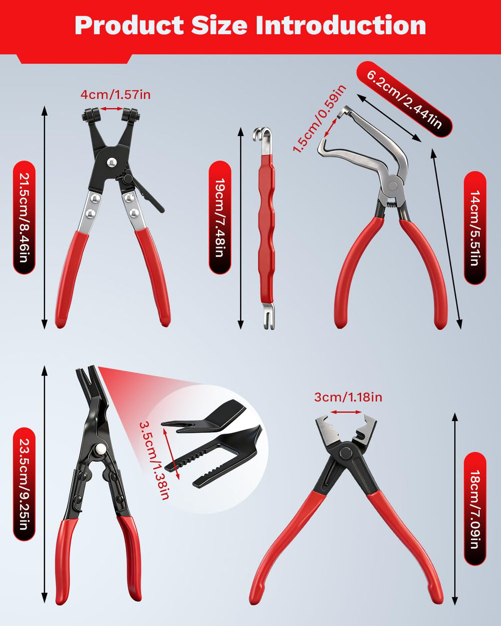 Saker packaging label close-up showing included tools and clarity benefit