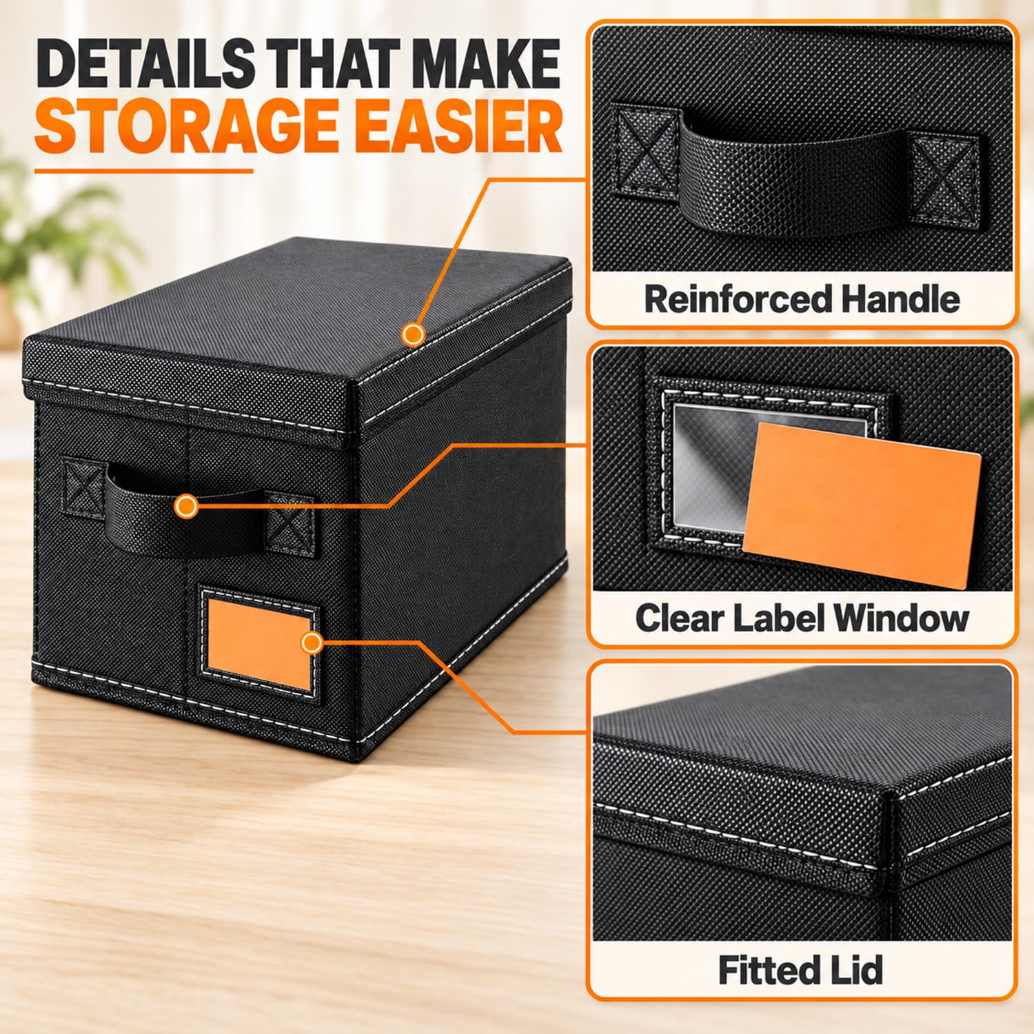 Salajory label pocket detail enabling quick identification and easy retrieval