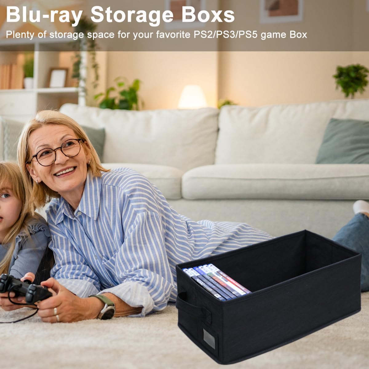 Salajory boxes on a shelf in living room showing tidy aesthetic benefit