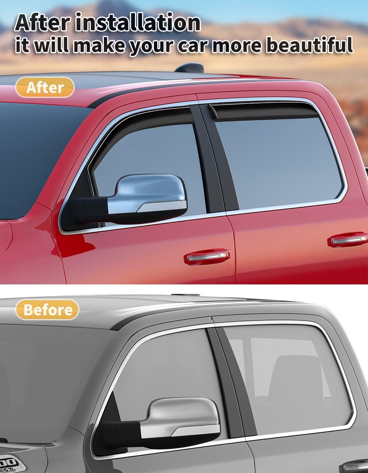 saleago visor on RAM 1500 with slightly cracked window providing ventilation