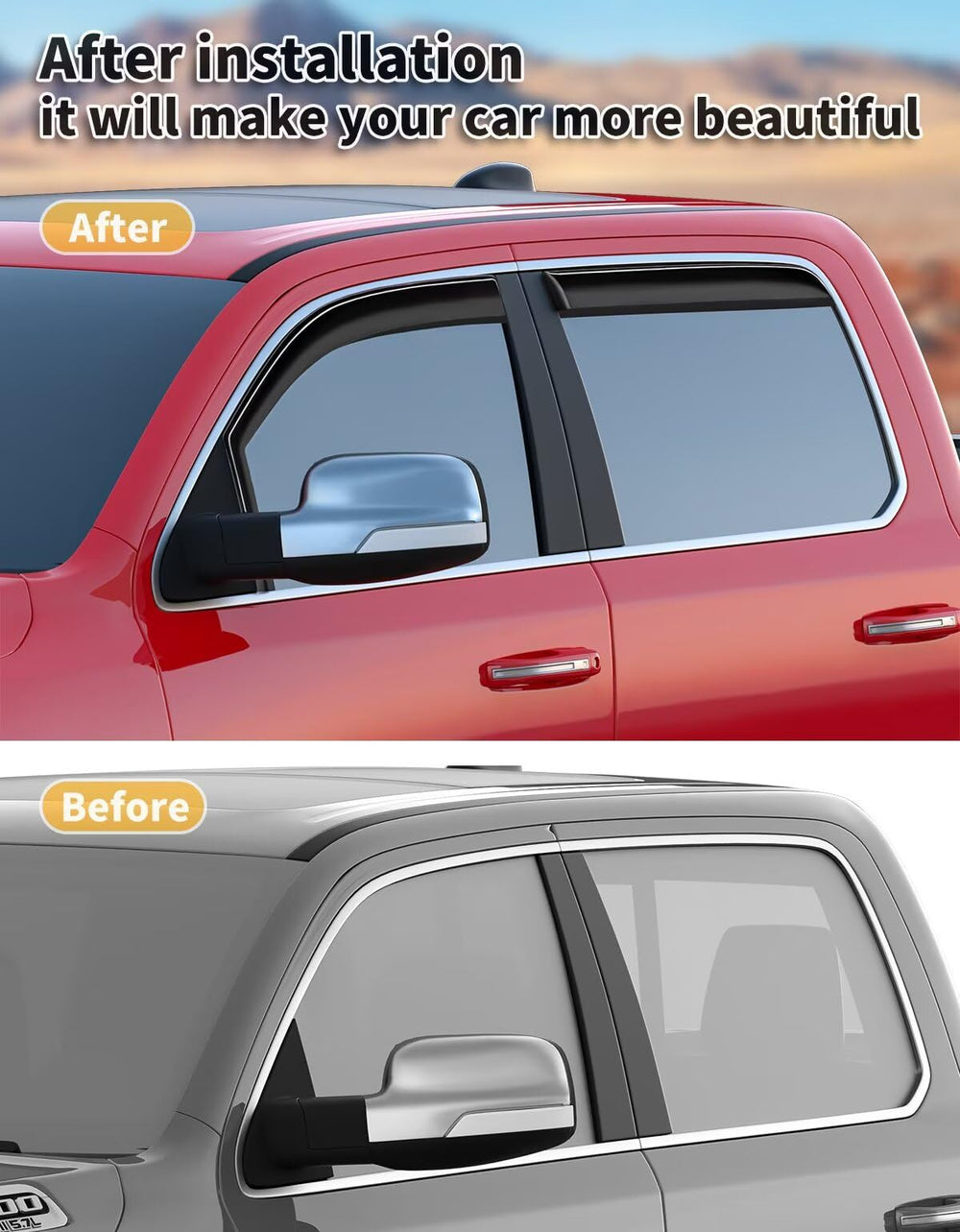 saleago visor on RAM 1500 with slightly cracked window providing ventilation