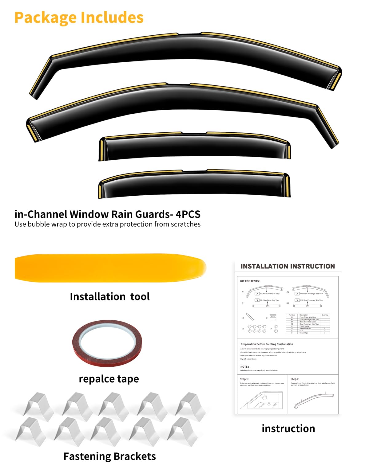 saleago packaging and instruction sheet showing easy installation guidance
