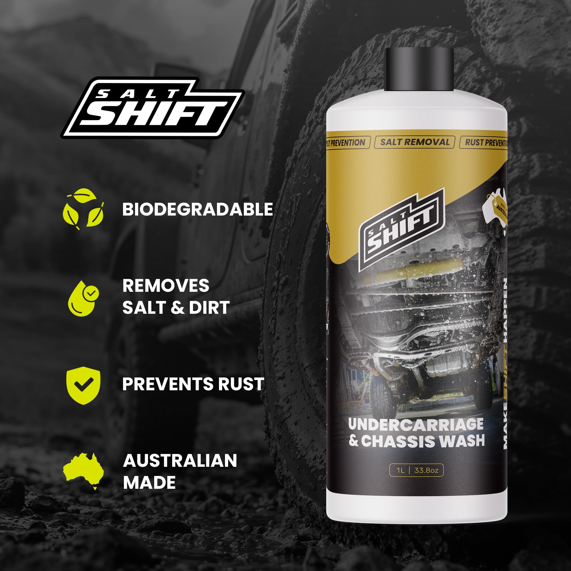 Salt Shift spray pattern underbody showing even coverage and salt removal