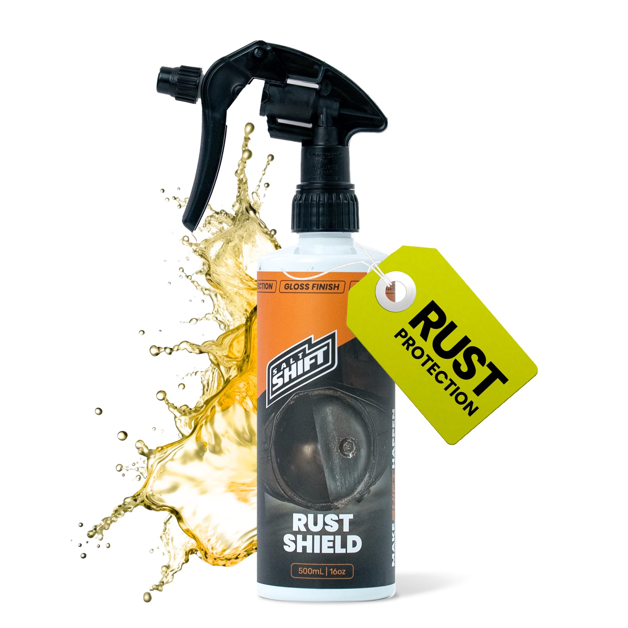 Salt Shift front packaging showing bottle and benefits for rust protection