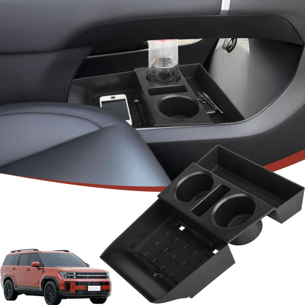 Salusy front view of center console organizer showing neat compartments and fit