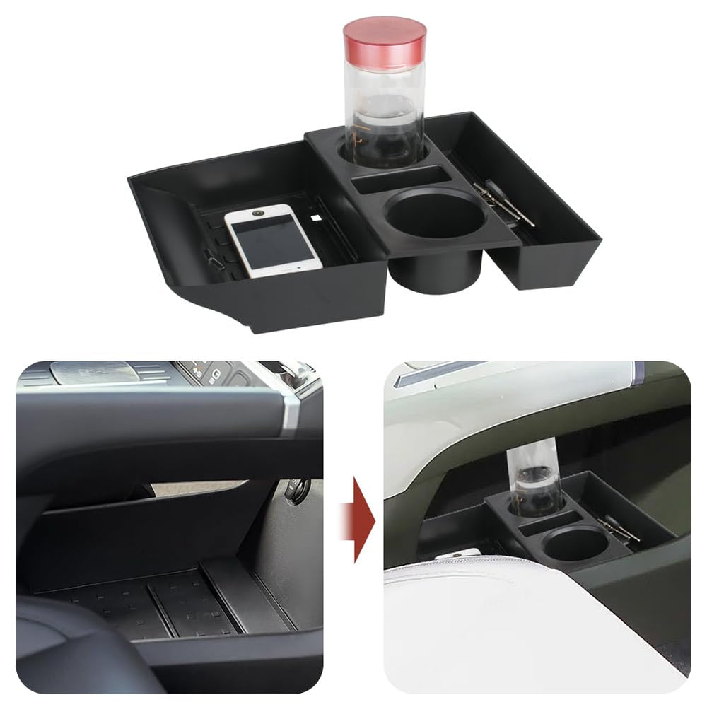 Salusy organizer beside phone and wallet showing scale and compartment sizing