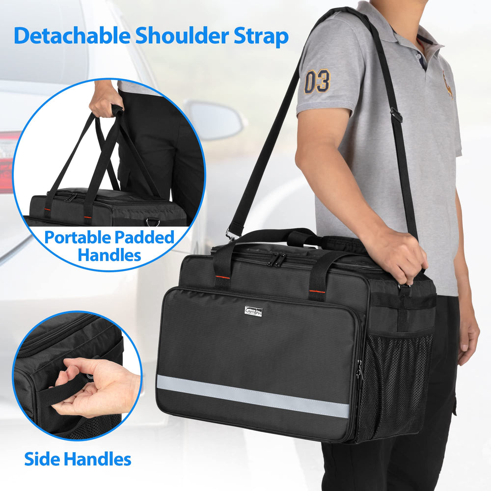 samdew front pocket elastic and mesh sections for tool access benefit
