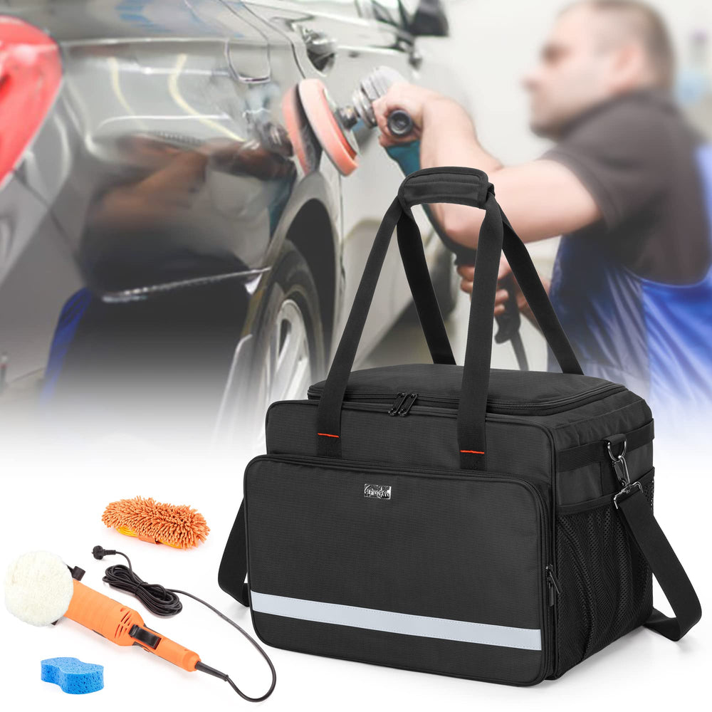 samdew bag in driveway detailing setup for on-site convenience