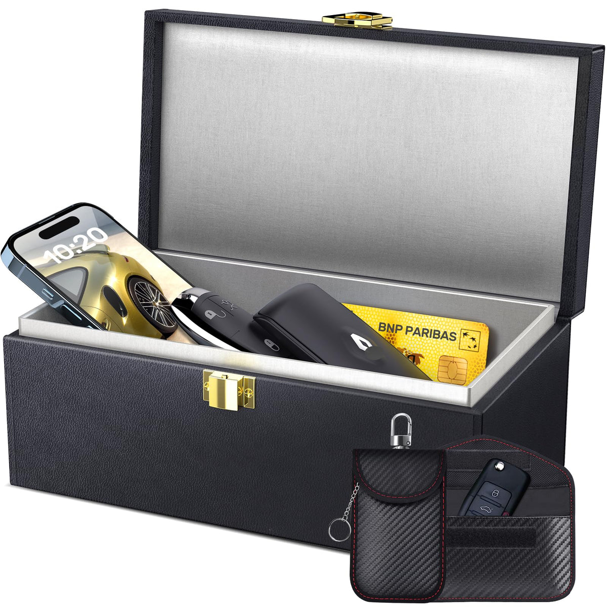Samfolk box front view showing sleek design and discreet protection