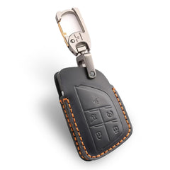 SAMGCHI front view of black leather key fob cover showing precise fit and style