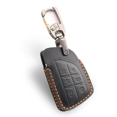 SAMGCHI front view of black leather key fob cover showing neat fit and protection