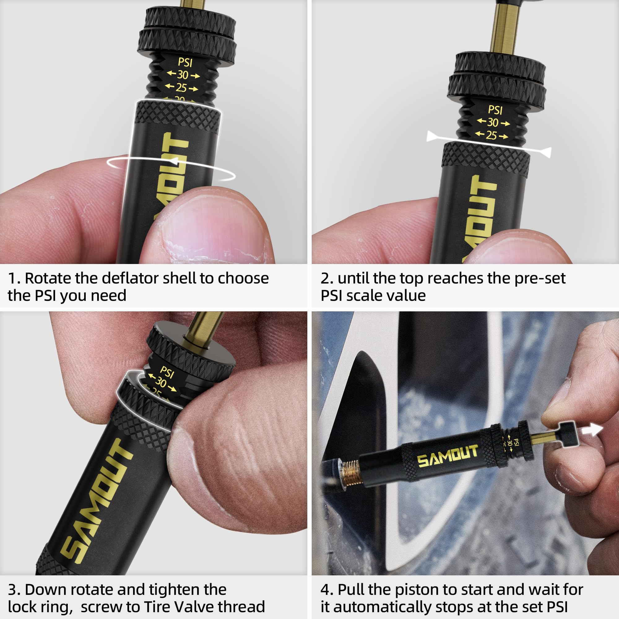 SAMOUT detailed shot of deflator threads and connector for secure attachment