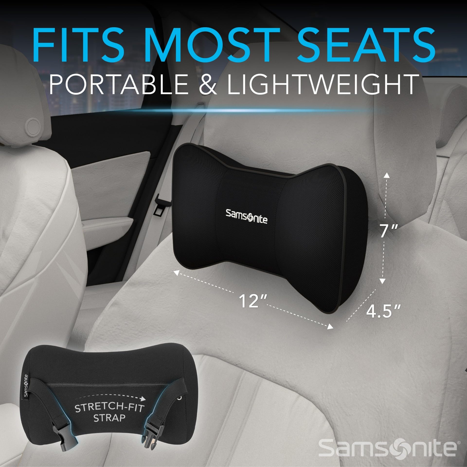 Samsonite lifestyle scene of driver using pillow for sustained neck support
