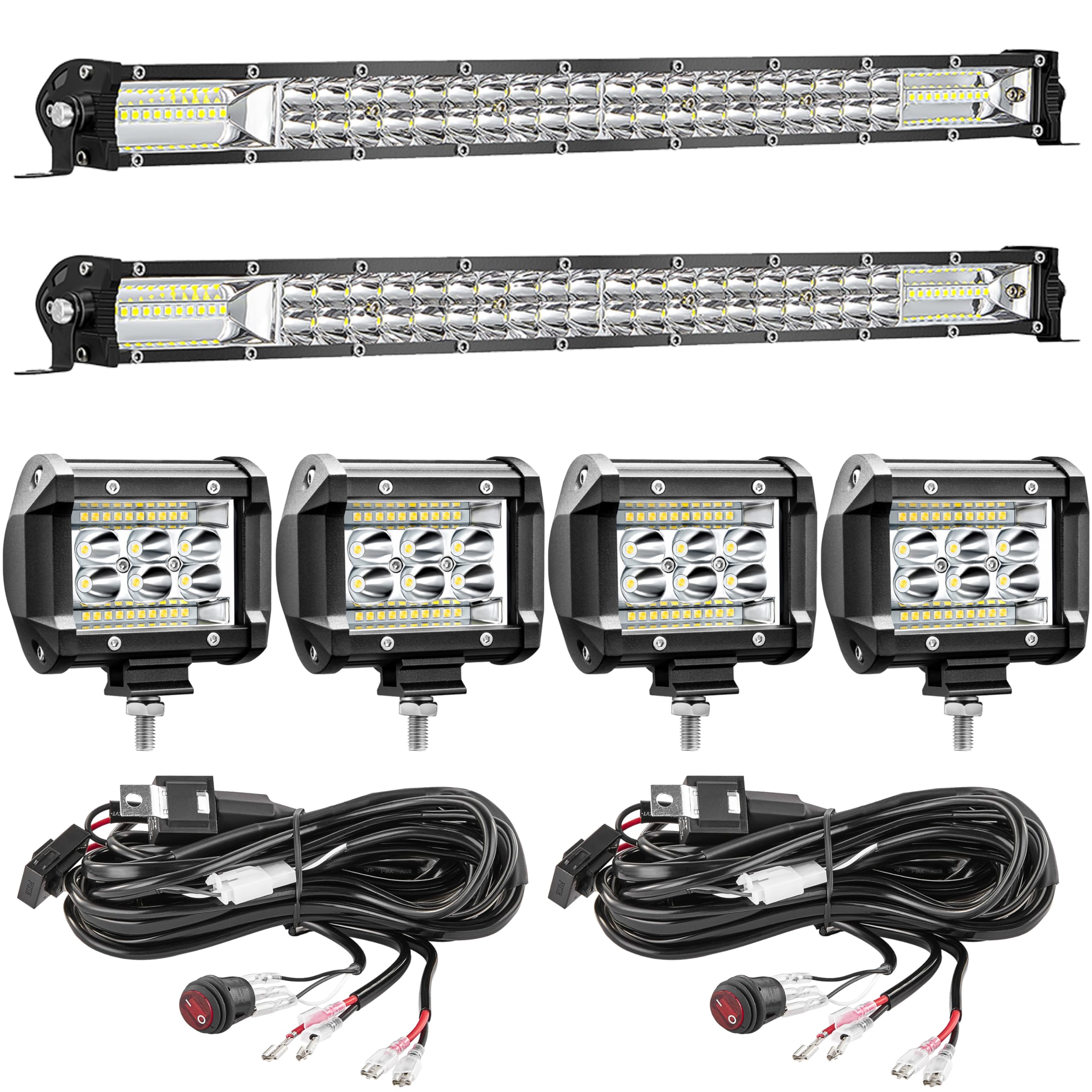 SAN YOUNG front view of 20 inch light bars and four pods showing full kit benefit