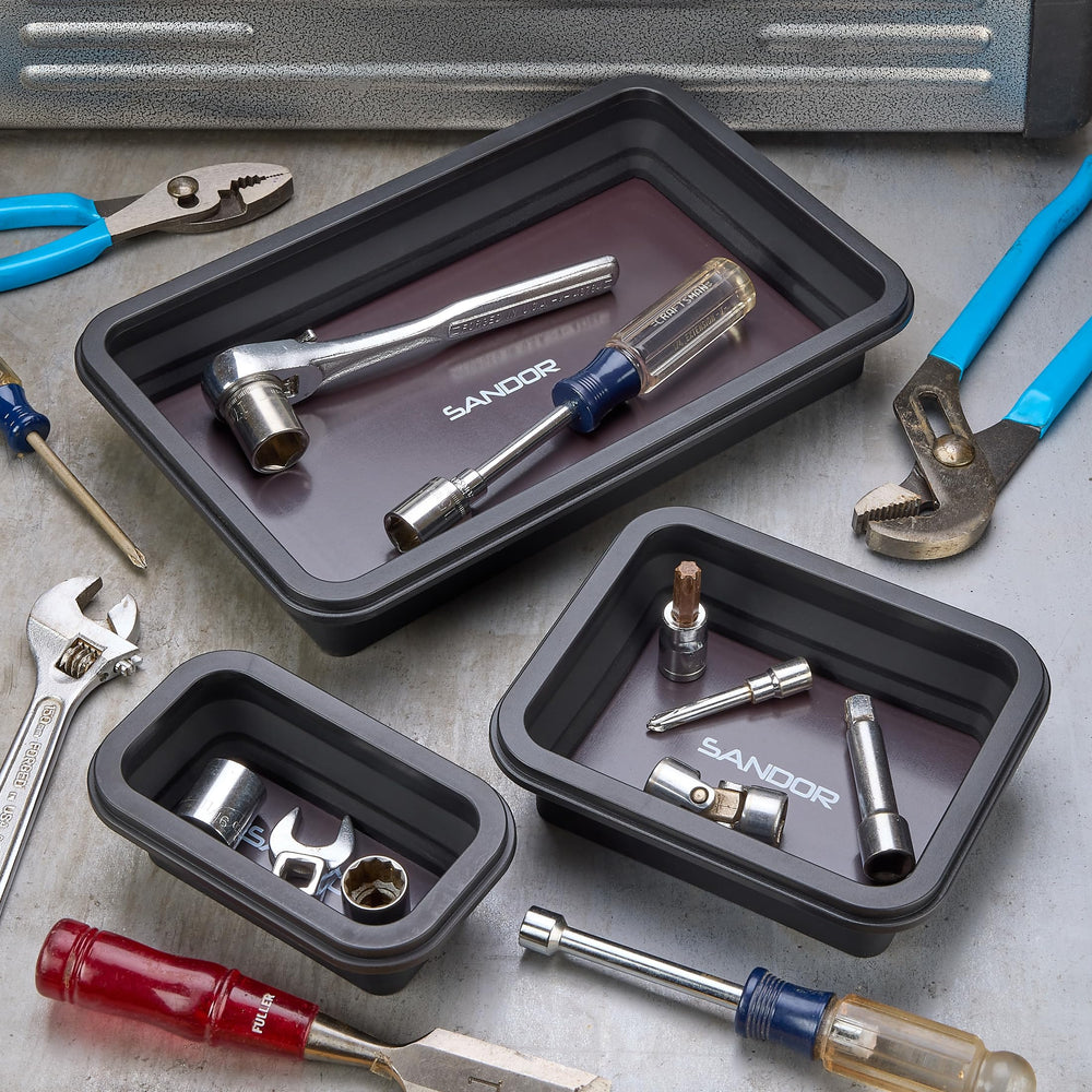 SANDOR large tray filled with nuts bolts washers keeping hardware separated and visible